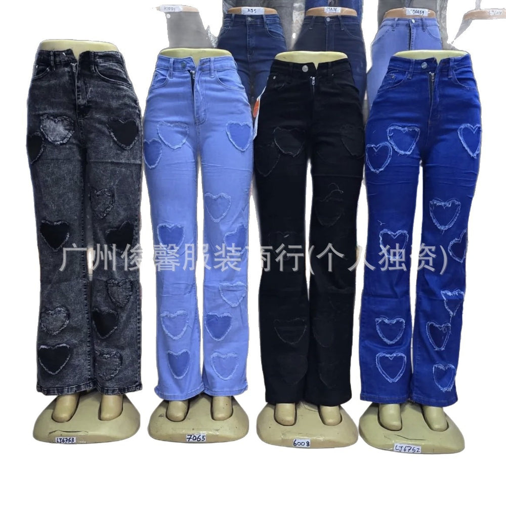 New arrival hot diamond printing women's jeansin stock wholesale new in mummy jeans available