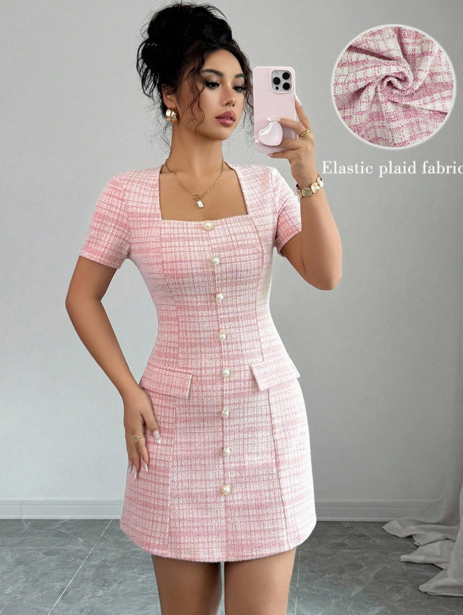 new chanel-inspired color block fishtail dress -  cross-border e-commerce fashion dress