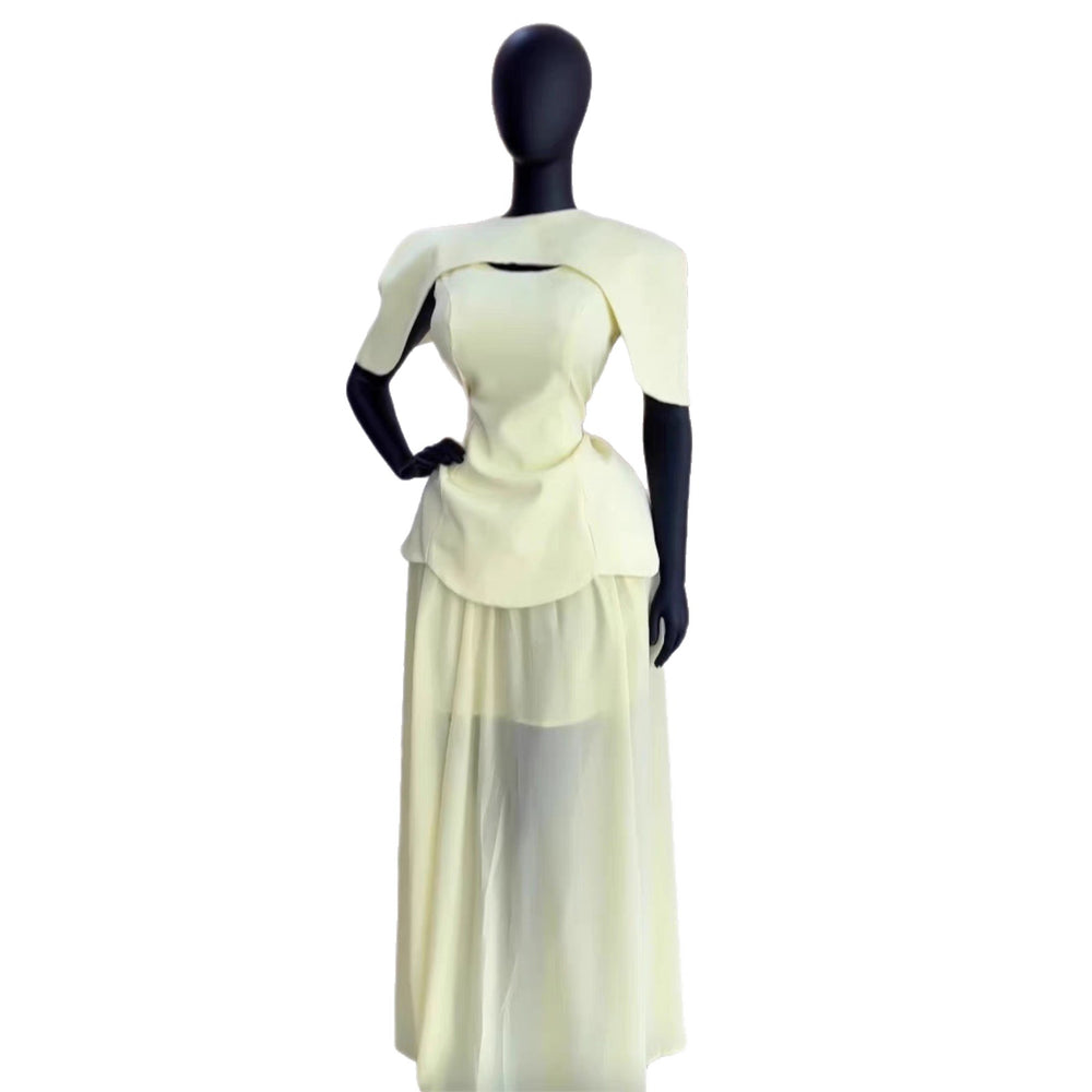 European and american cross-border women's clothing:  summer new arrival - elegant sweet round neck sleeveless maxi dress with shawl two-piece set