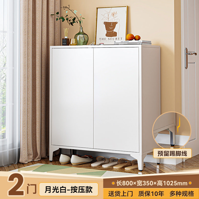 Steel shoe cabinet for home, shoe rack for entryway, hallway organizer with door and lock, minimalist large capacity faux stone shoe cabinet