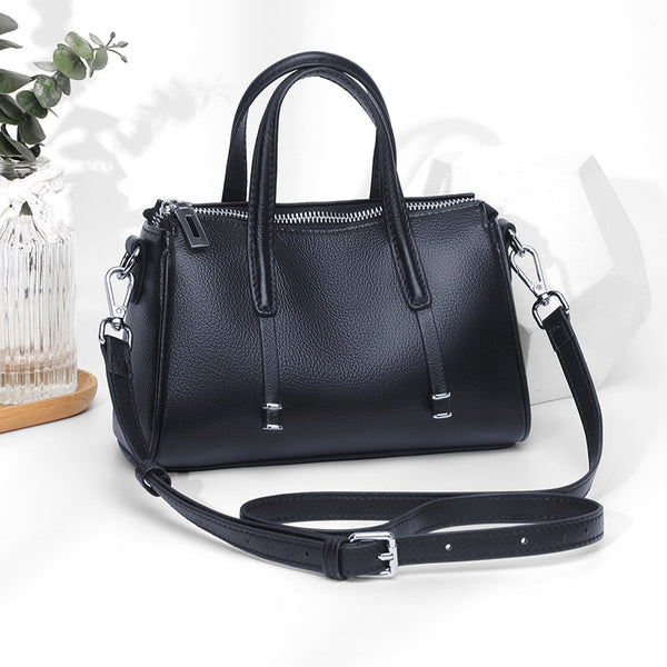 Large-capacity casual leather shoulder handbag 2025 new first-layer cowhide backpack versatile large-capacity messenger bag