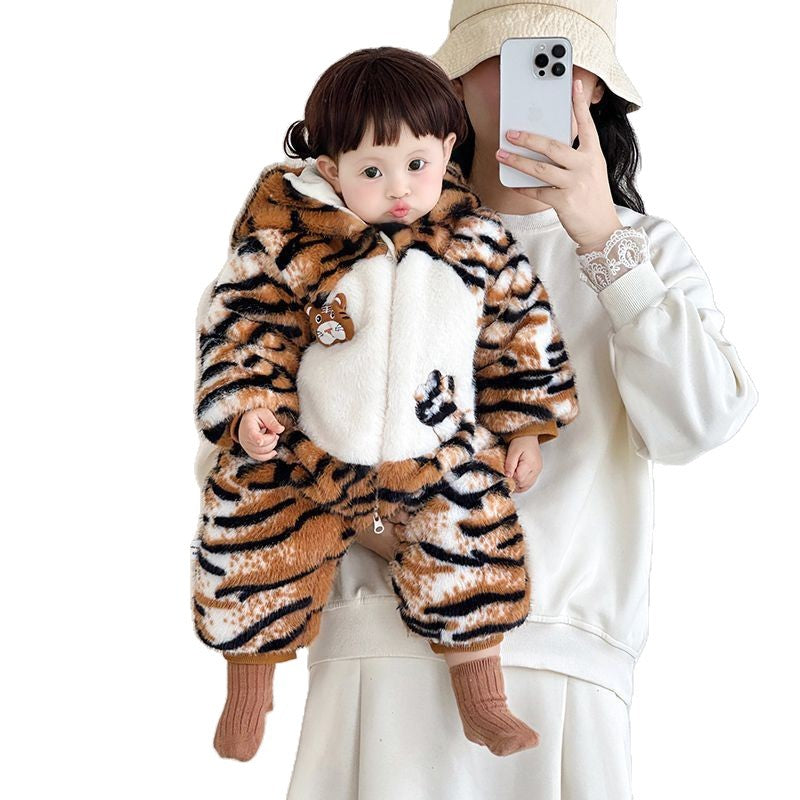 Baby clothes cute outing rompers heattech cartoon super cute winterthickened baby rompers one-piece jumpsuit