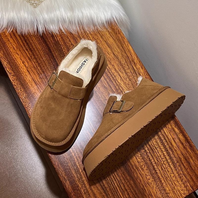 Snow boots women's winter 2024 new thick-soled Mao Mao one-pedal lazy bread women's shoes velvet Birkenstock cotton shoes