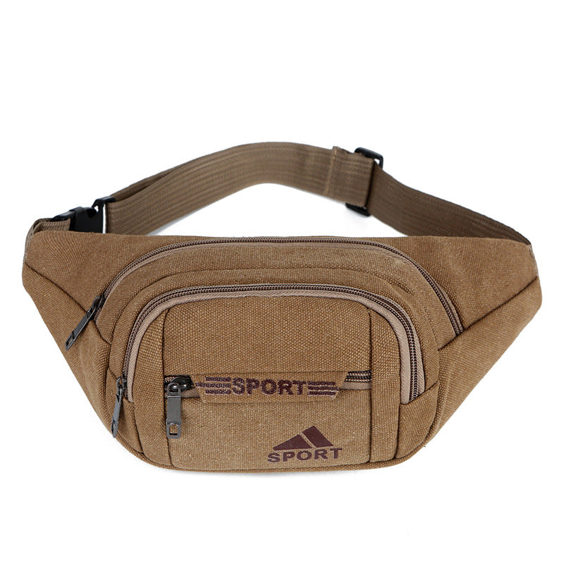 New men's canvas fanny pack, multi-layer messenger bag, outdoor sports fanny pack, cashier bag, construction site wear-resistant fanny pack