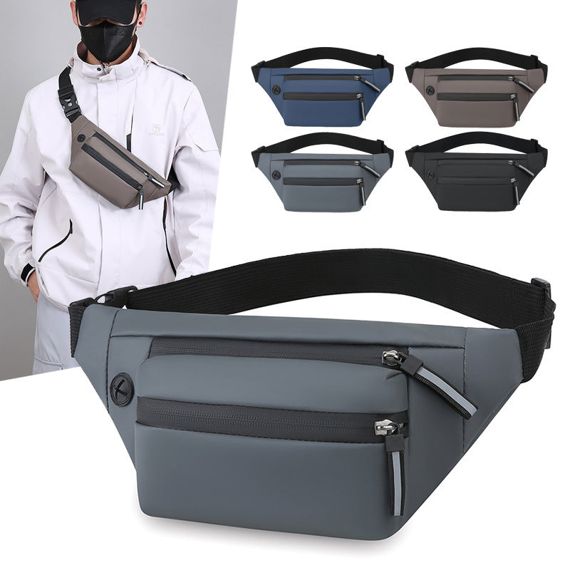 New men's fanny pack casual anti-splashing chest bag multi-layer large-capacity shoulder bag simple solid color messenger bag wholesale