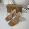Spain 2024 summer new arrival: versatile french-style open-toe rhinestone stiletto transparent sandals & slippers for women
