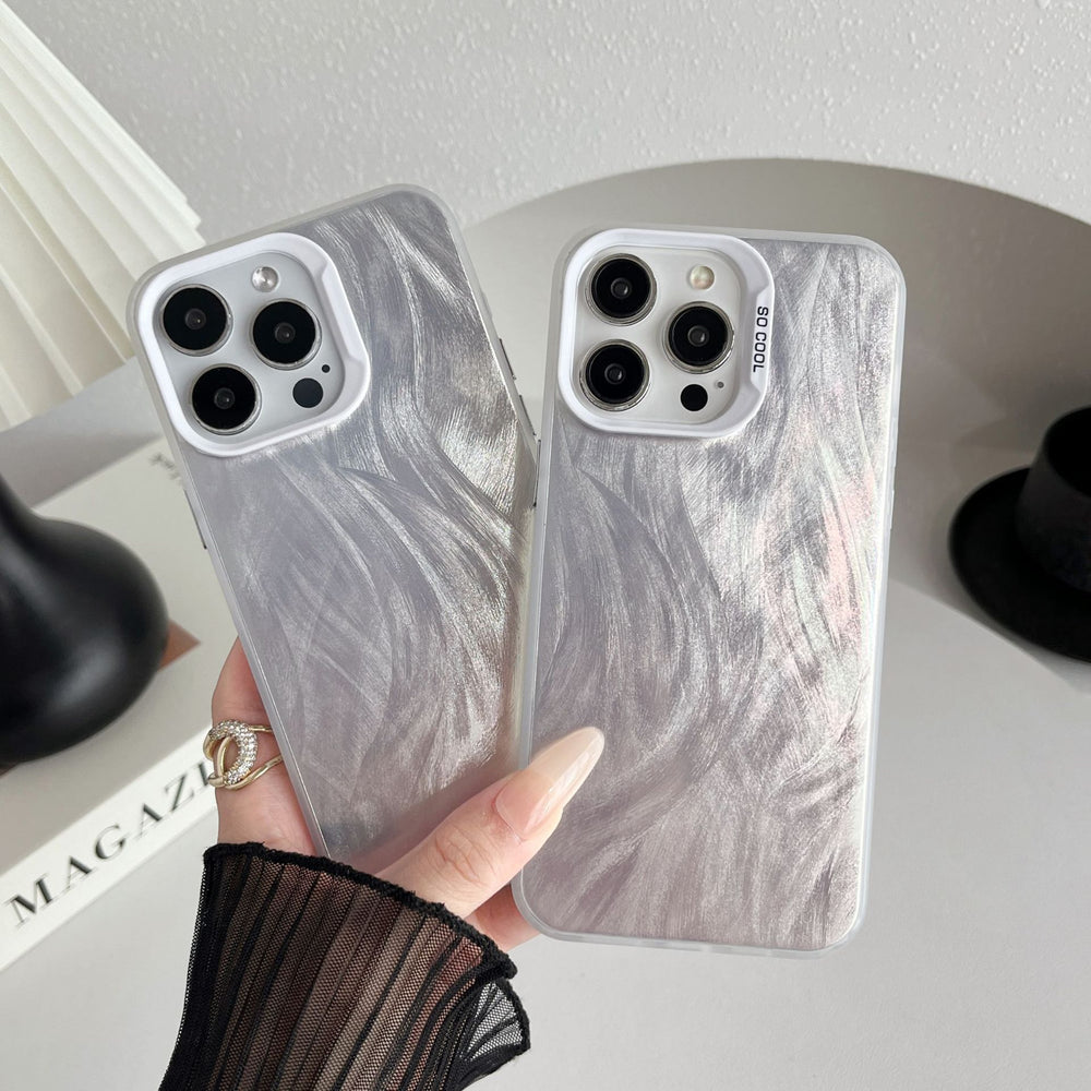 Feather yarn style suitable for apple 15promax mobile phone case small fragrance style iphone16 silver 13 colorful 12/13pro