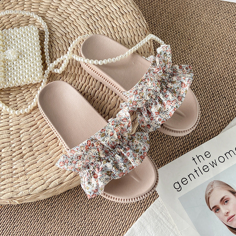 Floral print women's sandals - fairycore style, summer outdoor wear, trendy ins style, 2024 new fashion, height increasing platform beach sandals
