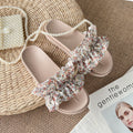Floral print women's sandals - fairycore style, summer outdoor wear, trendy ins style, 2024 new fashion, height increasing platform beach sandals