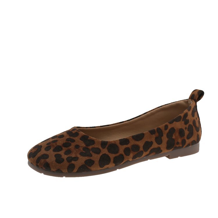 summer new round toe low-cut versatile bow single shoes cross-border leopard print plus size flat single shoes women's wholesale
