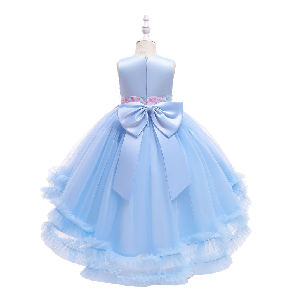 kids dress colorfulbows princess dress female flower girl wedding dress catwalk trailing skirt girl dress