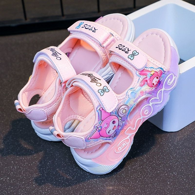 Girls' sandals kuromi  new summer children's princess sandals slippers girls' light-up beach shoes baby