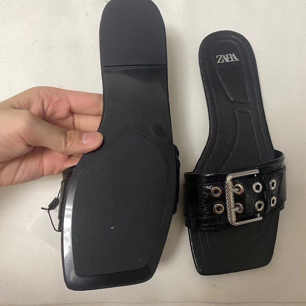 Za new 2024 women's summer sandals: versatile square buckle flat sandals - stylish and casual for everyday wear