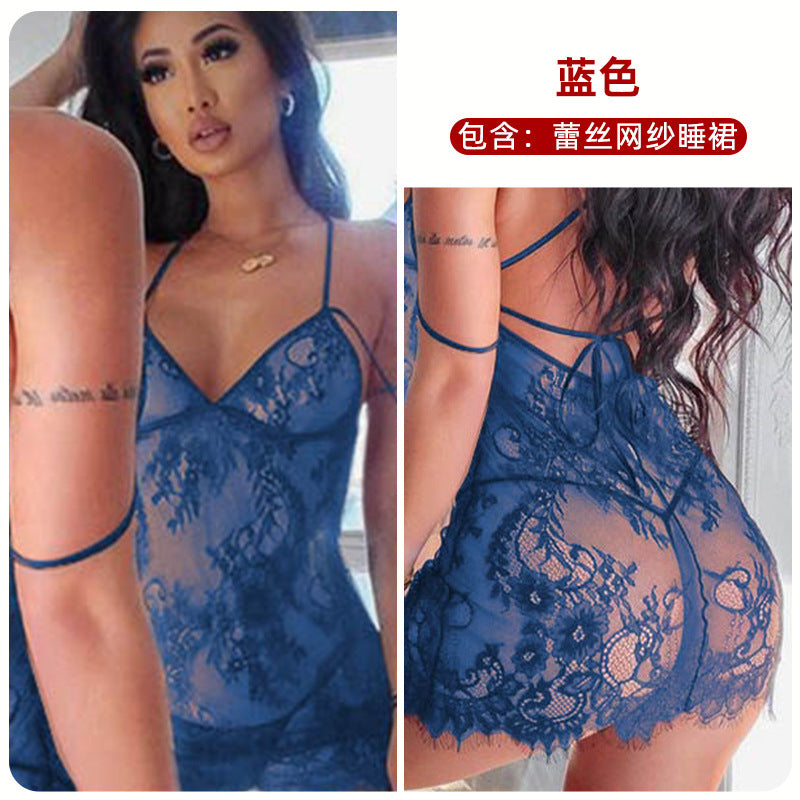 new sexy lingerie nightgown - lace mesh see-through babydoll with back tie straps (model b3064)