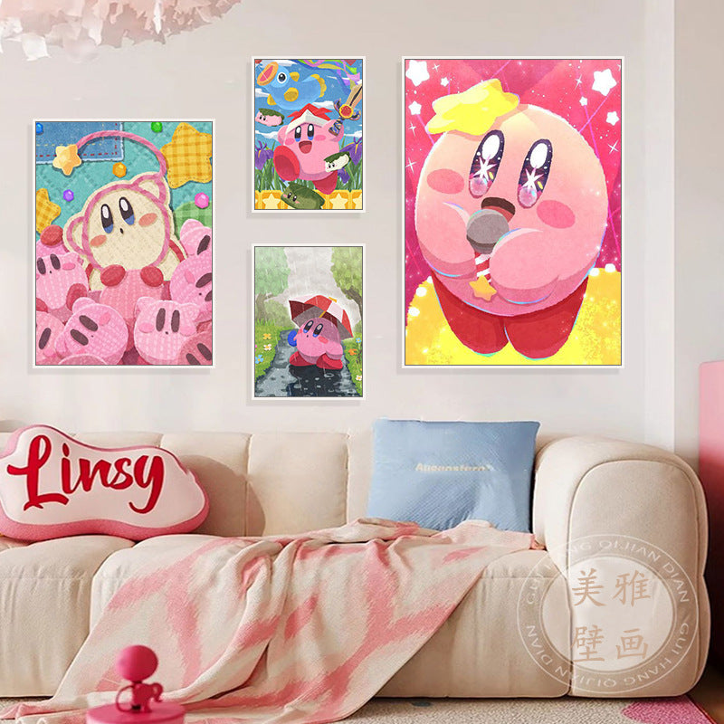 Star Kirby decorative painting pink girl bedroom children's room hanging painting cartoon animation cute princess bedside mural