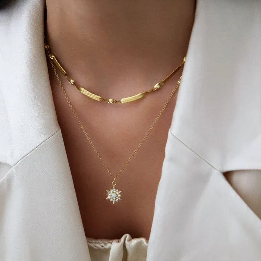 Wholesale niche necklaces: european and american cross-border jewelry for women - trendy layered sunflower & eight-pointed star clavicle chains