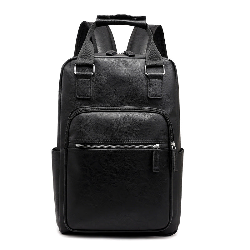 New Fashion Versatile Men's Backpack Large Capacity Commuter Portable Business Computer Bag Retro PU Textured Backpack