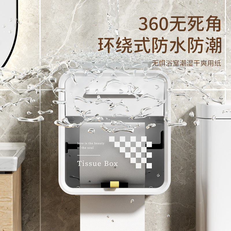 Bathroom tissue box wall-mounted waterproof punch-free toilet paper holder tissue dispenser tissue rack tissue storage