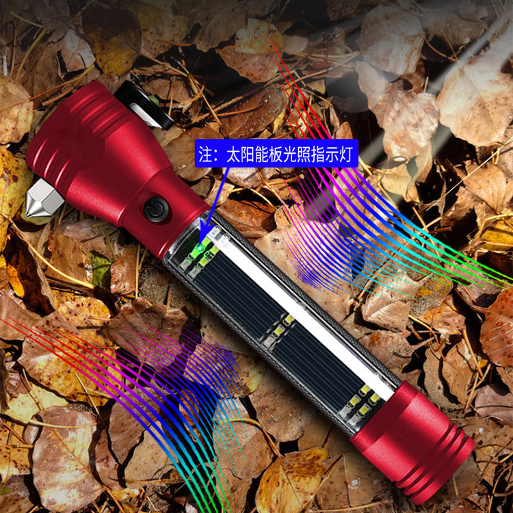 Cross-border solar vehicle safety hammer fire emergency, multi-functional T6 strong light flashlight LED work light generation