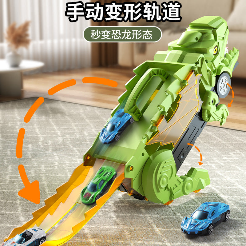 New dinosaur swallowing car attack Tyrannosaurus rex swallowing deformation toy puzzle children can store inertia scooter