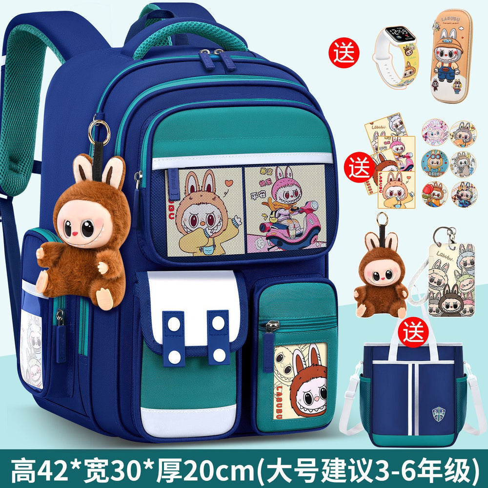 2026 new labubu backpack for girls, elementary school students grades 1-6, boys' lightweight kids' backpack, spine protection, and weight reduction