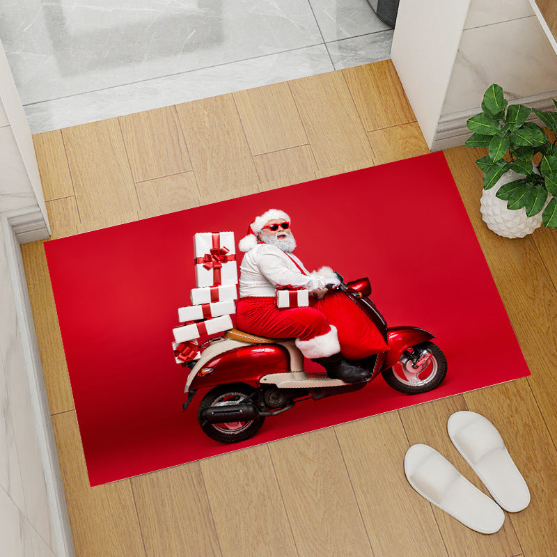 Red christmas floor mat - santa claus & christmas tree coral fleece entrance mat for home & bar