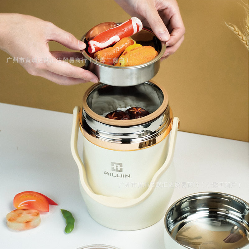304 stainless steel breakfast cup with lid, portable lunch box for office workers, oatmeal, porridge, thermal lunch box, lunch box, pot