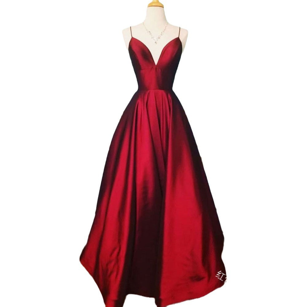 summer new arrivals: european and american style sexy v-neck dress - sleeveless, solid color, fashionable evening gown with spaghetti straps