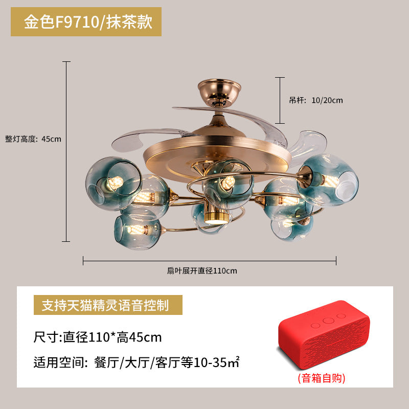 Whole house smart golden magic bean invisible fan light Nordic crystal light luxury ceiling fan light living room dining room integrated lamp