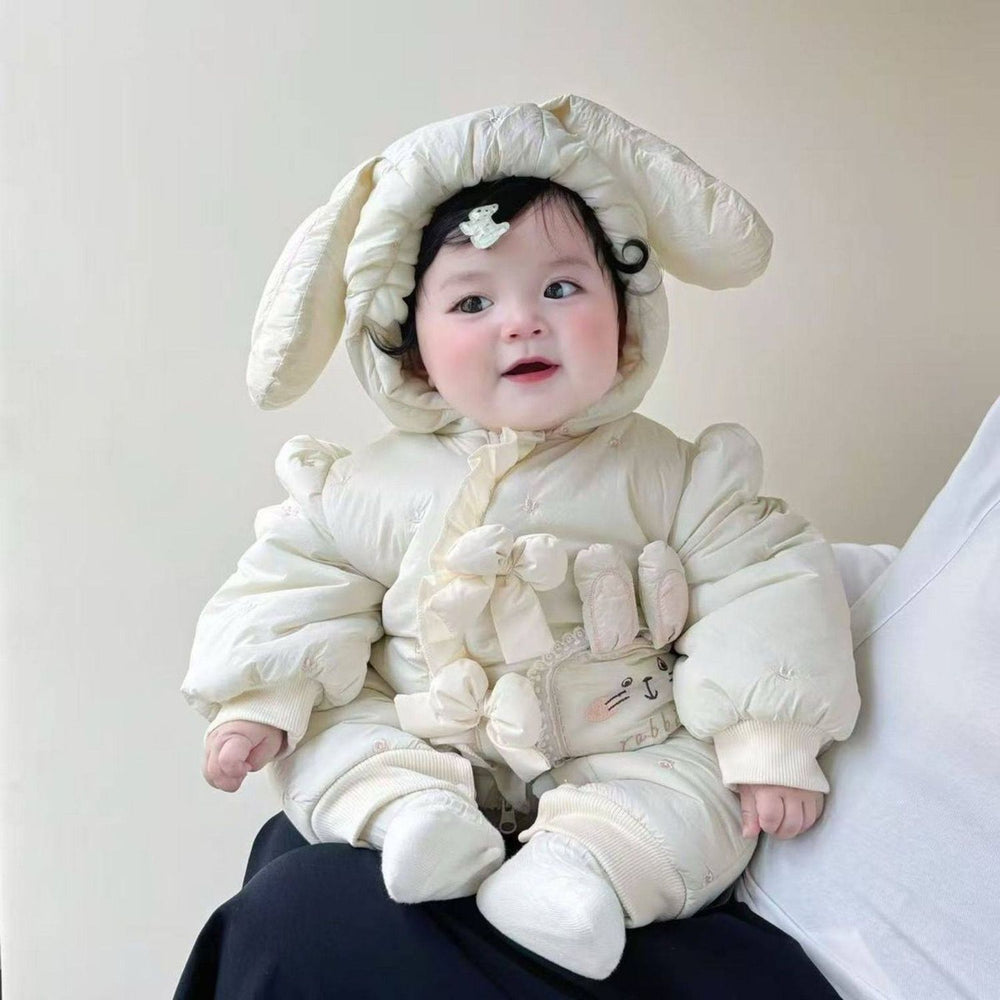 Baby clothes winter clothes thickened baby onesie outing clothes fleece-linedheattech cotton clothes outing khaki winter long crawl
