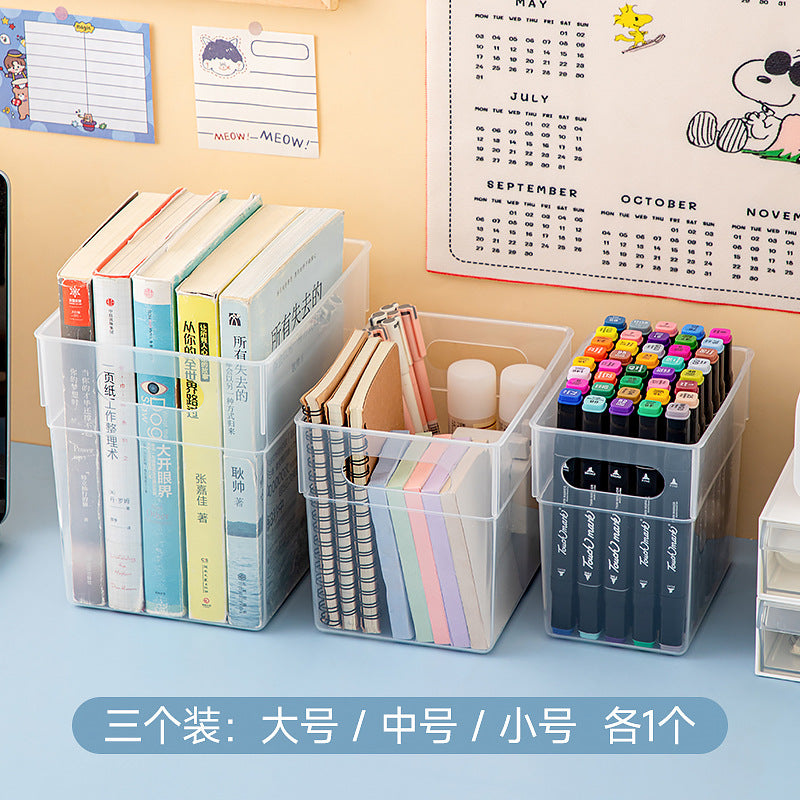 Desktop Drawer Marker Stationery Storage Box Plastic Transparent Pen Holder Sundries A4 Book File Storage Box Wholesale
