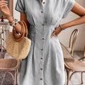 Shipped: cross-border  fashion summer shirt dress - blue striped cardigan short-sleeve dress