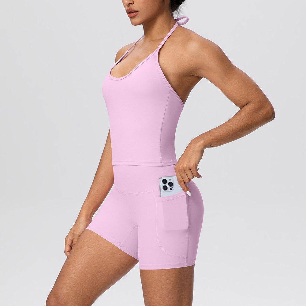 European and american new style strappy back tight sports shorts quick-dry yoga outfit set outdoor casual running fitness apparel