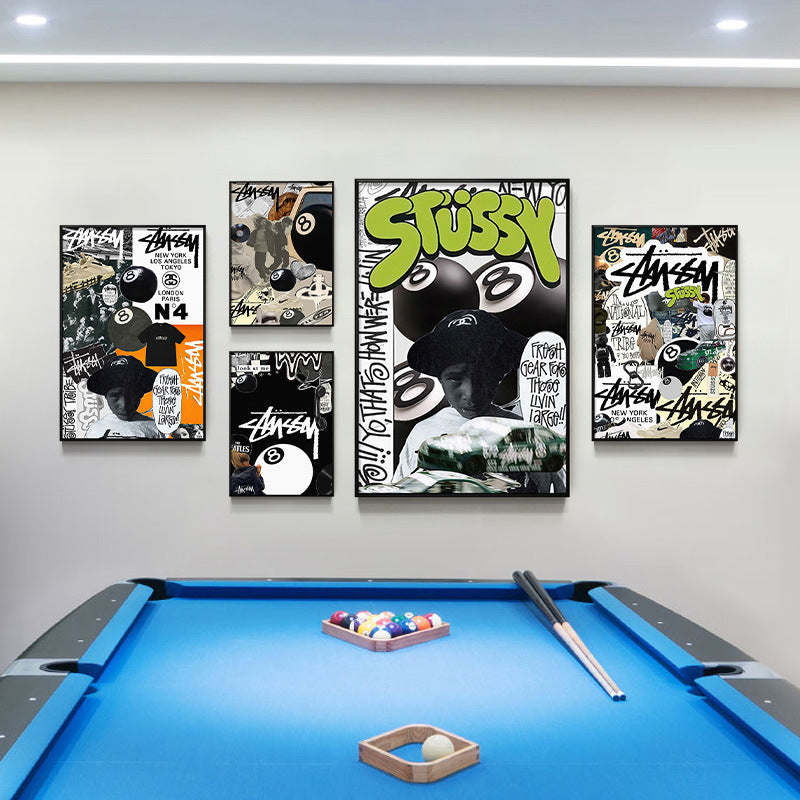 Black eight-ball billiard hall hanging picture billiard room club wall decoration painting creative graffiti trend chess and card club painting