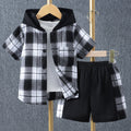 e-commerce special summer plaid plaid children's hooded short-sleeved shirt suit