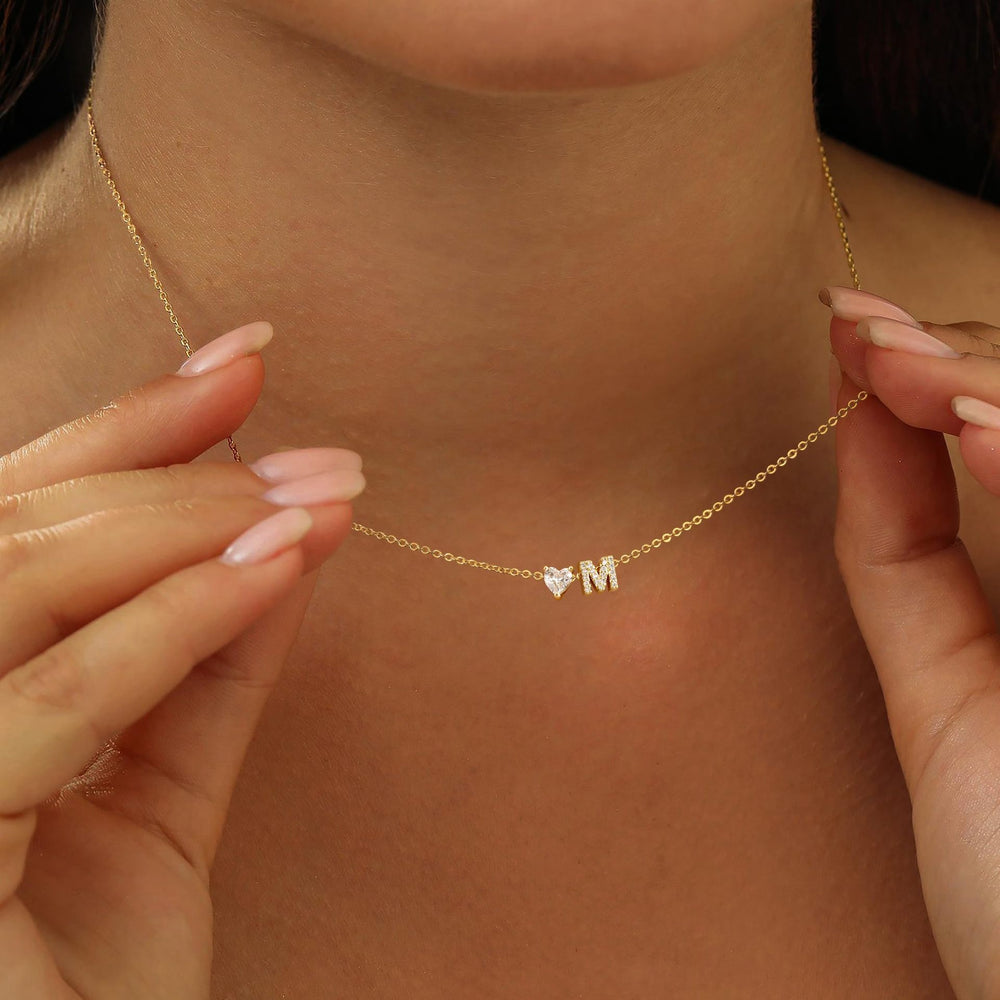 European and american amazon stylish initial heart letter necklace pendant double layer clavicle girls holiday jewelry gift