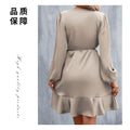 Summer v-neck satin dress - satin waist, low-cut, midi length - export  cross-border fashion women's clothing (european & american style)