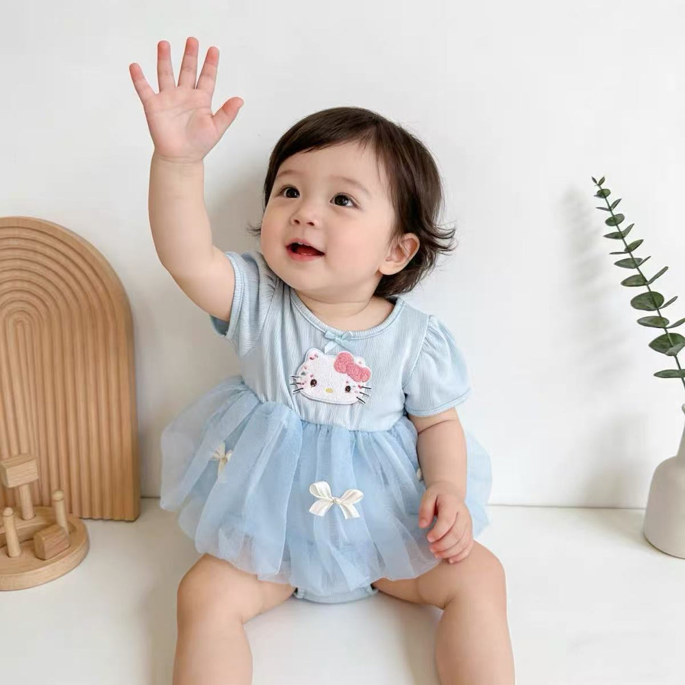 Summer baby girl sweet princess short-sleeved baby bag butt skirt mesh dress full moon 100 days one-year-old dress summer