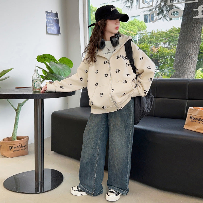 Girls' spring/autumn jacket -  new stylish kids' hooded sweatshirt - spring cardigan for girls (mid-to-large size)