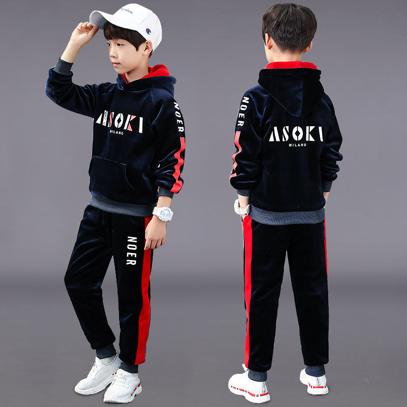 Boys' fleece-lined tracksuit set - new  winter collection: stylish and trendy two-piece hooded set for toddlers, big kids, and teens - thickened for extra warmth