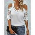 Aliexpress summer new arrivals: european and american style fashion women's loose lace v-neck short sleeve t-shirt for cross-border e-commerce