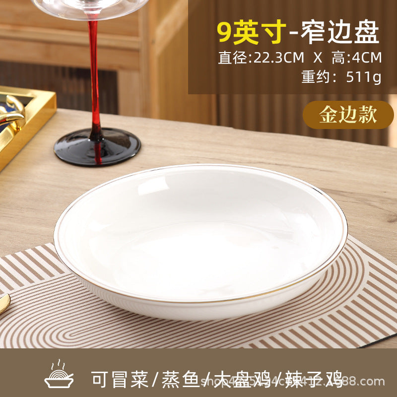 Wholesale gold-rimmed ceramic large plate deep plate thickened oven mitt soup plate boiled fish hair bloodwang for home vegetable plate large round plate