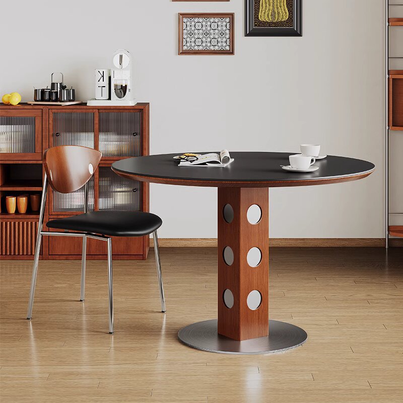 Vintage-style solid wood round dining table - converts to rectangular function table - space-saving rock slab table for small apartments