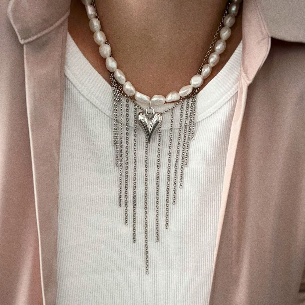 European and american cross-border baroque imitation pearl necklace - unique, versatile, heart-shaped, elegant tassel sweater chain necklace for women
