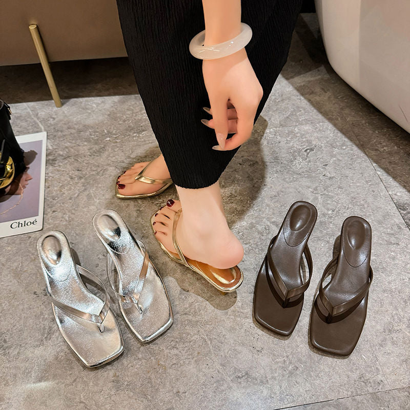 plus size small heel flip-flops for women  summer new arrivalfashioncasual square toe thin heel sandals