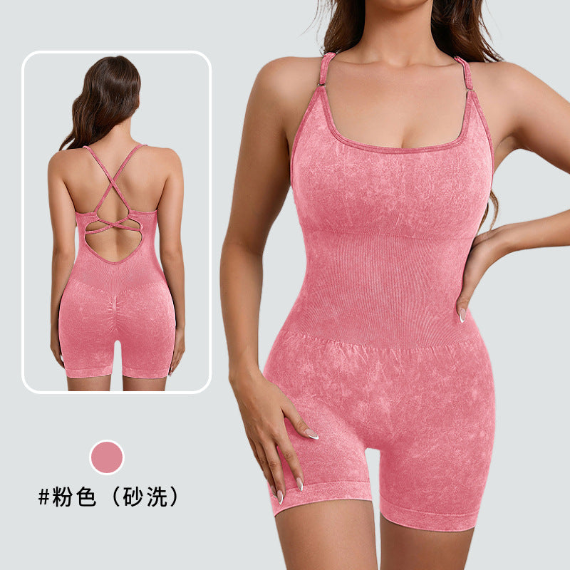 European and american style one-piece yoga bodysuit with removable padded bra, criss-cross back design, breathable, casual, activewear, and shaping bodysuit
