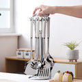 Nordic stainless steel kitchen utensil set - complete 7-piece cookware set: spatula, stir-fry spatula, spoon, ladle, and skimmer - wholesale