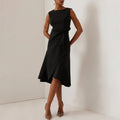 fashion elegant boat neck ruffle hem solid color midi dress - spring/summer dress