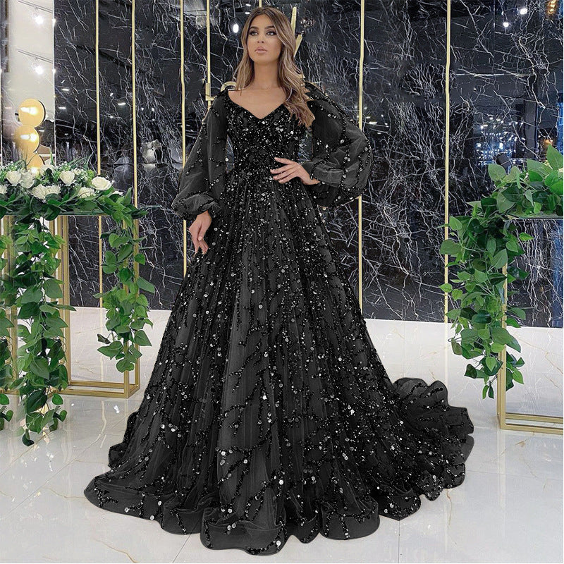 new cross-border gold heavy beaded luxury evening gown - sexy socialite queen long dress yq7109