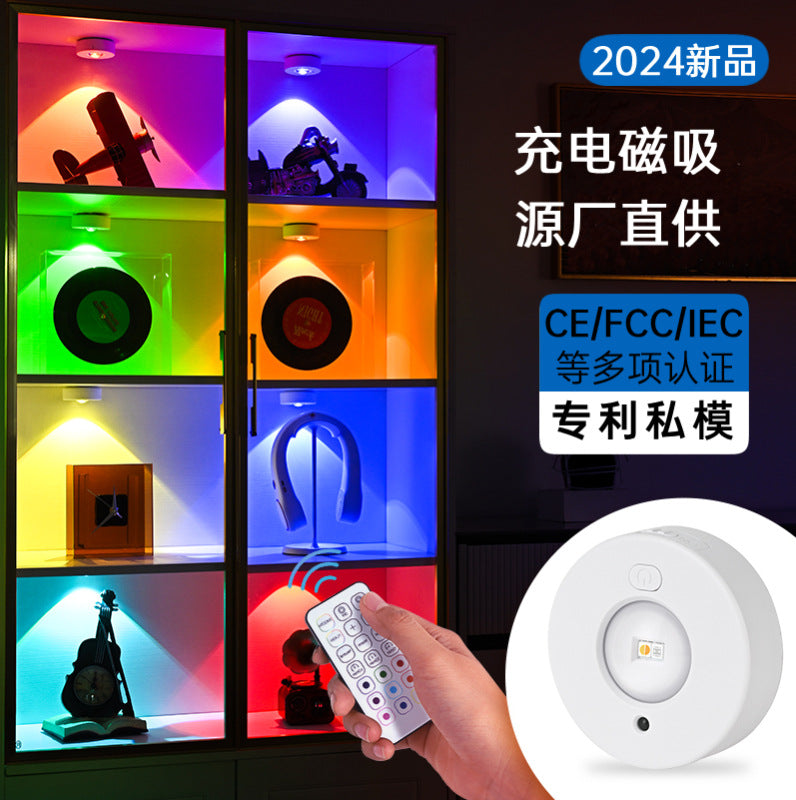 charging led wine cabinet wardrobe light remote control rgb ice hockey light cabinet light magnetic suction wiring-free large cat eye light